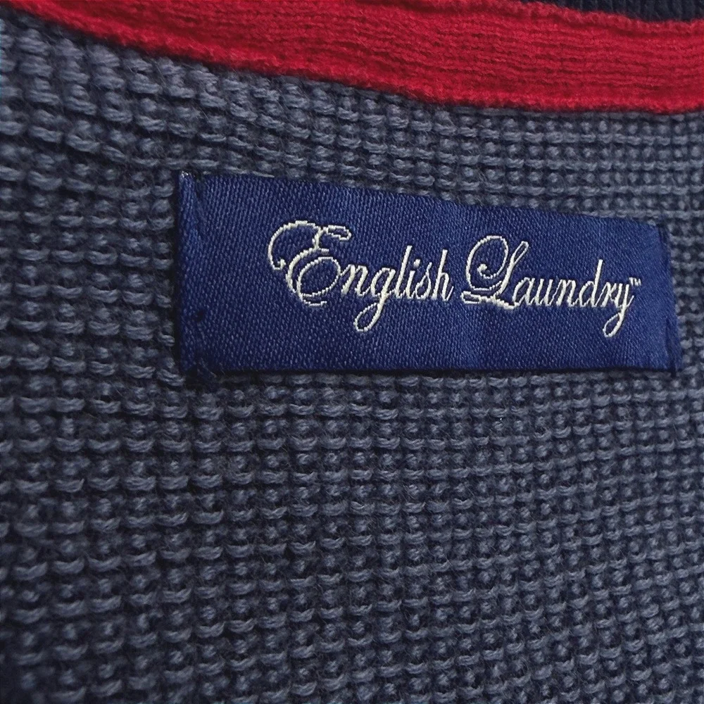 English Laundry Mens Navy Blue Colorblock Textured Cotton Crewneck Sweater Med.